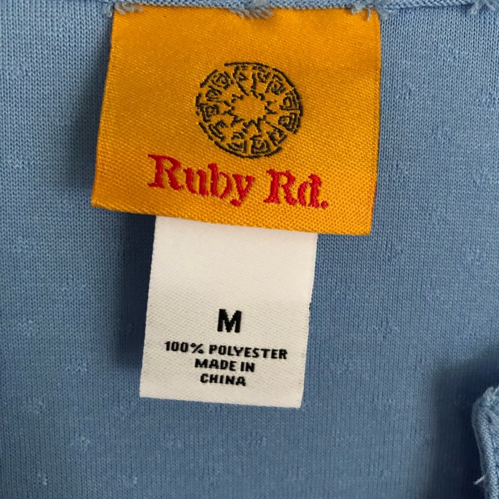 Ruby Rd.  Horseshoe Neck Blue Swiss Dot 3/4 Lantern Sleeve Size Medium Fresh Tak - Picture 8 of 9